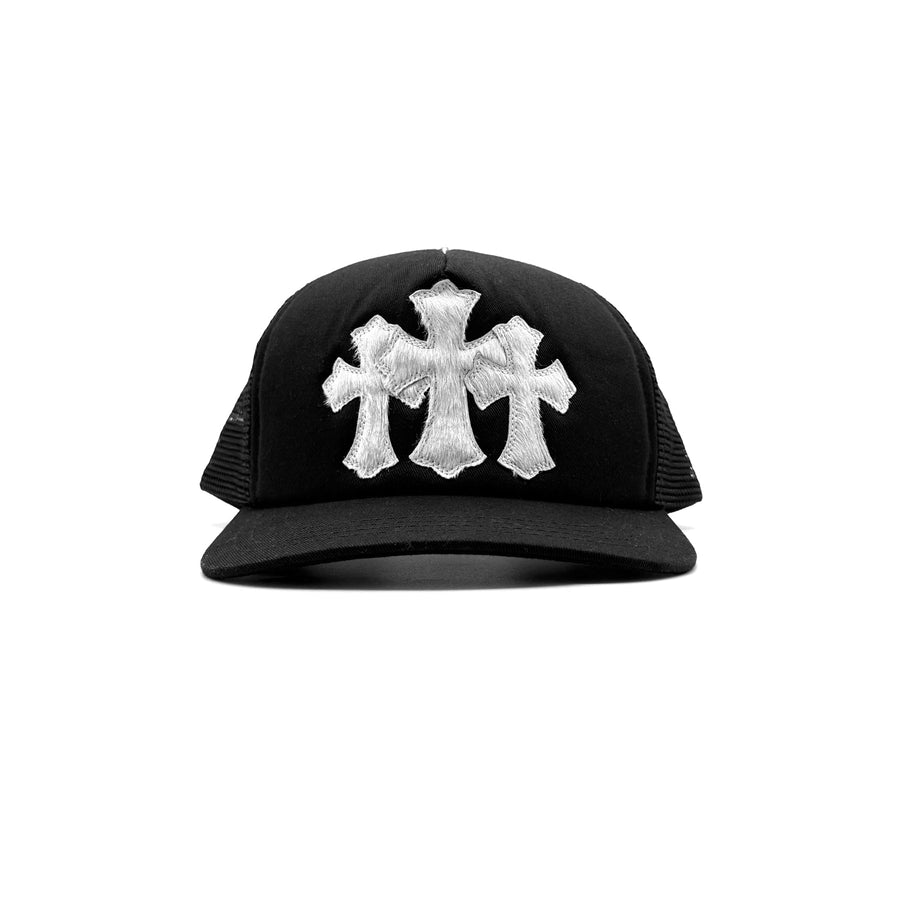 Chrome Hearts Pony Hair Triple Cross Patch Black Baseball Cap Chrome Hearts Pony Hair Triple Cross Patch Black Baseball Cap