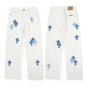 Chrome Hearts St Barth Baby Blue Cross Patch White Jeans