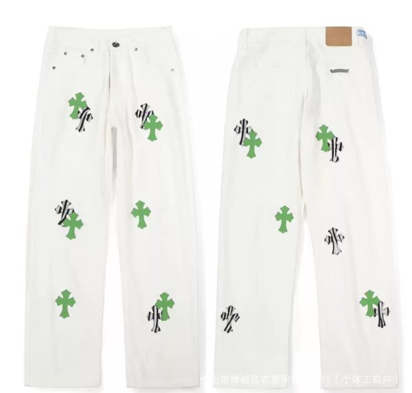 Chrome Hearts White Jeans Neon Green Zebra Cross Patches Chrome Hearts White Jeans Neon Green Zebra Cross Patches