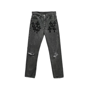 Chrome Hearts Levi's 501 Cemetery Cross Patch Grey Jeans