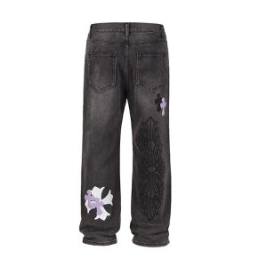 Chrome Heart Purple White Cross Patch Jeans