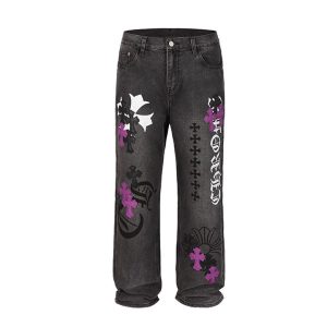 Chrome Heart Purple White Cross Patch Jeans
