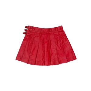 Chrome Hearts Cross Patch Leather Pleated Red Skirt