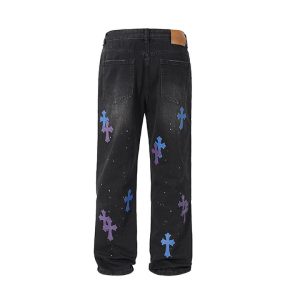 Men's Chrome Heart Baggy Jeans Black