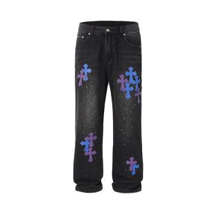 Men's Chrome Heart Baggy Jeans Black