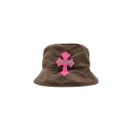 Chrome Hearts Pink Leather Cross Patch Brown Bucket Hat