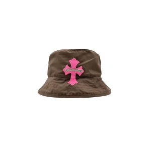 Chrome Hearts Pink Leather Cross Patch Brown Bucket Hat