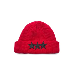 Chrome Hearts Red Cashmere Star Leather Patch Beanie