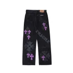Chrome Hearts Purple Cross Patch Spray Print Black Denim Jeans