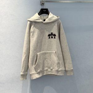 Chrome Hearts Heather Grey Triple Cross Patch Pullover Hoodie
