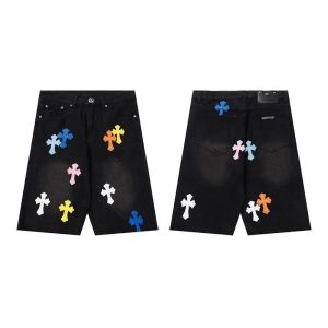 Chrome Hearts Black Denim Multi-Color Cross Patch Shorts