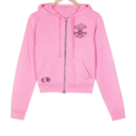 Chrome Hearts Girls Zip Up Pink Hoodie