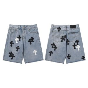 Chrome Hearts Light Wash Denim Multi-Cross Patch Shorts