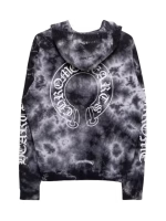 Chrome Hearts Black Grey Tie Dye Horseshoe Hoodie