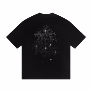 Chrome Hearts Black Tonal Crystal Cemetery Cross T-Shirt