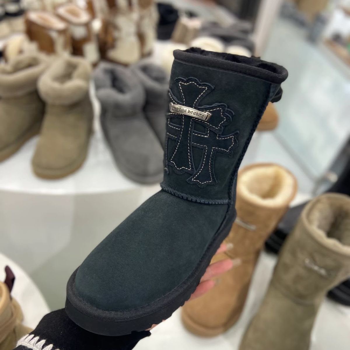 Chrome Hearts Uggs Black Cross Patch Boots Chrome Hearts Uggs Black Cross Patch Boots
