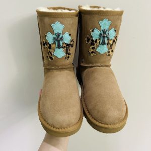 Chrome Hearts Uggs Brown Turquoise Leopard Cross