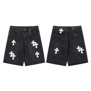 Chrome Hearts Black Denim White Cross Patch Shorts