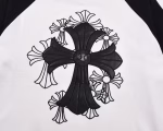 Chrome Hearts White Black Leather Cross Raglan T-Shirt