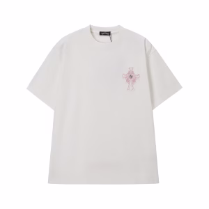 Chrome Hearts White Pink Cross Embroidered T-Shirt