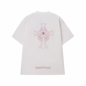Chrome Hearts White Pink Cross Embroidered T-Shirt